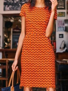 Boden Phoebe Jersey Sheath Pockets Orange Blue Floral Short Sleeve 6L